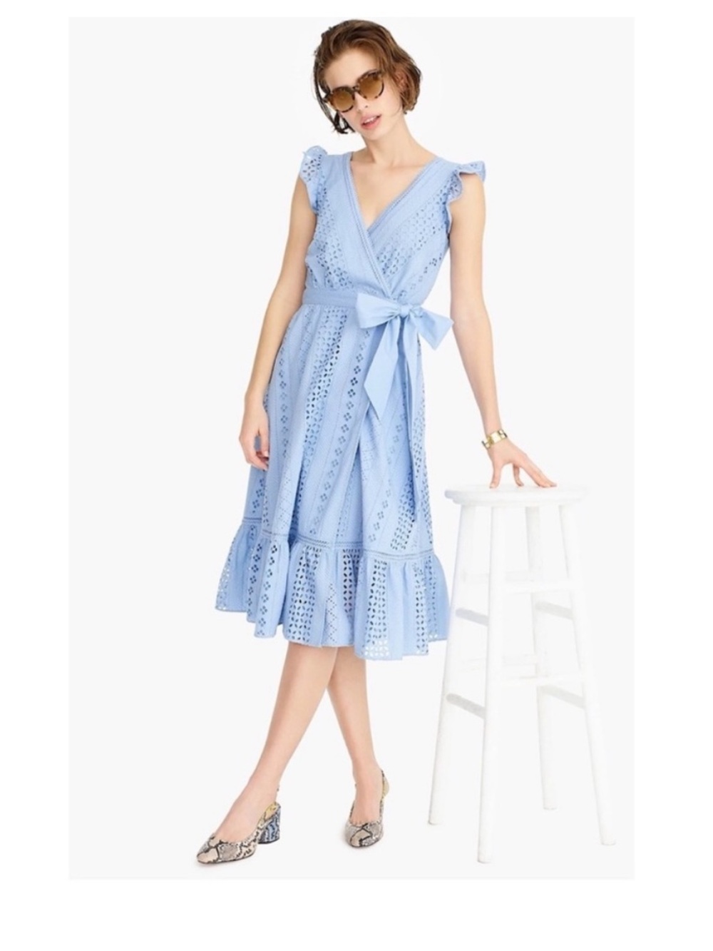 J. Crew All Over Eyelet Wrap Midi Dress In Frosty Sky Size 8